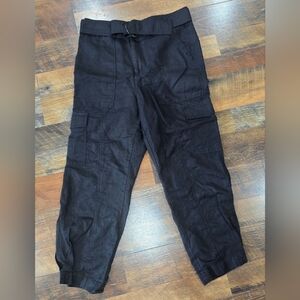Quince Women's Cotton Linen Twill Cargo Pant sz M Medium Black Belted NWT